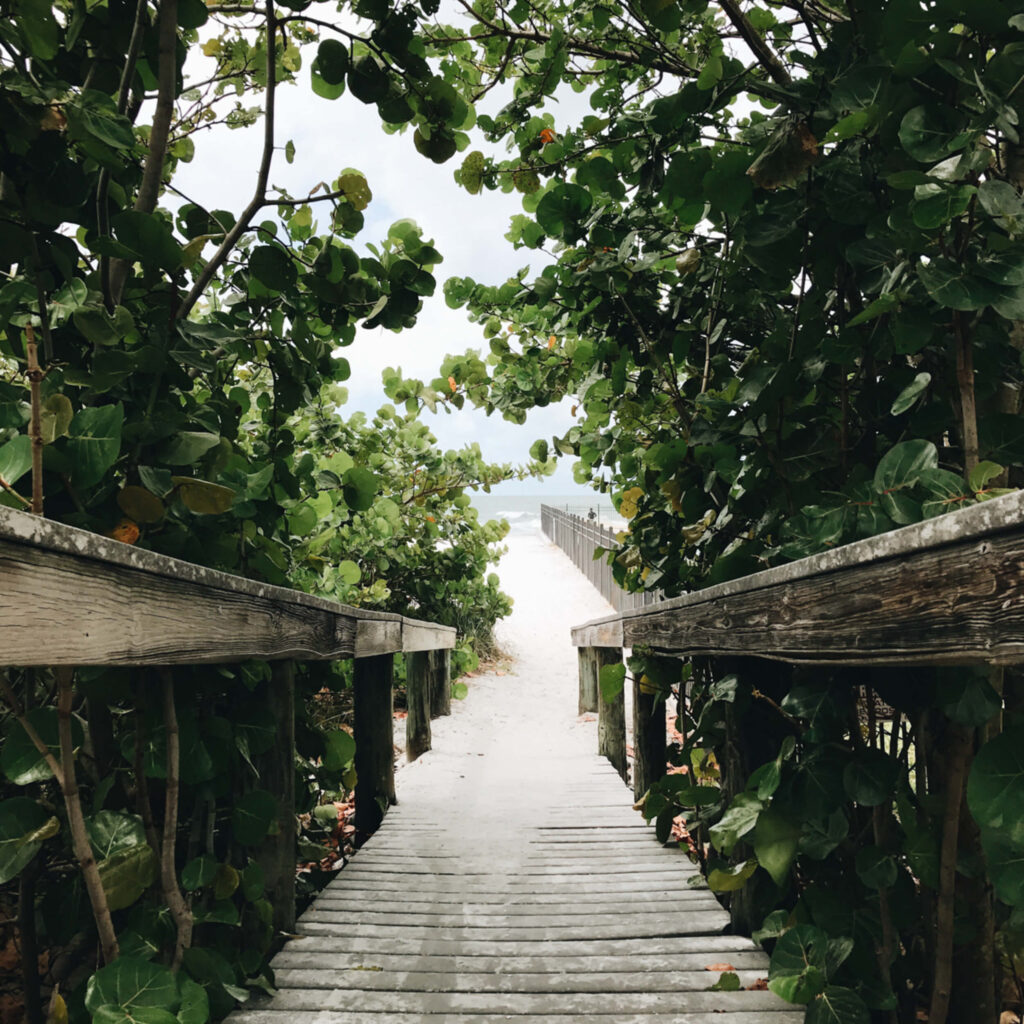 a walkway towards the beach
