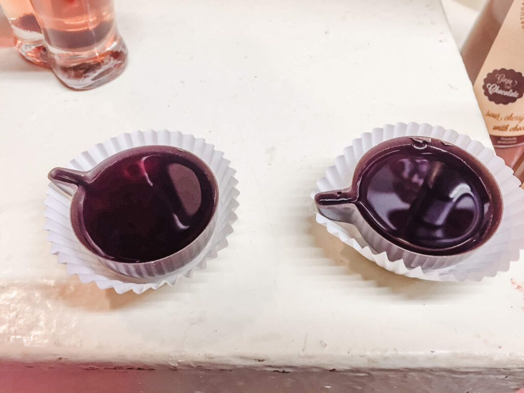 ginja in chocolate cups in obidos