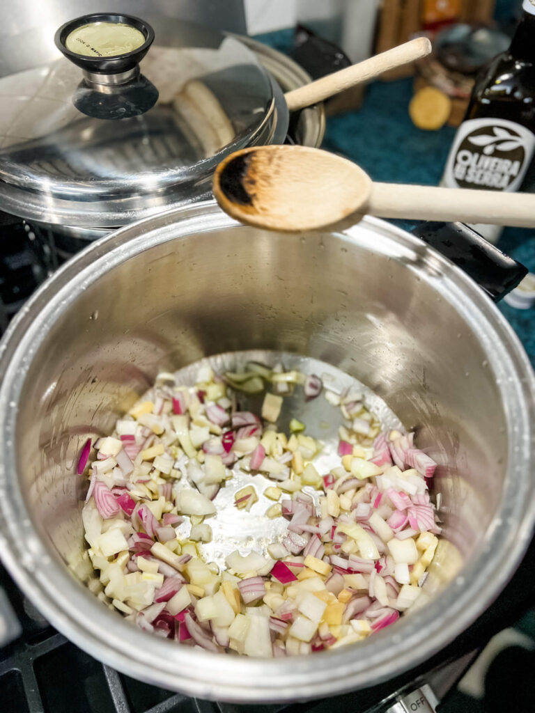 onions and garlic on the stovetop