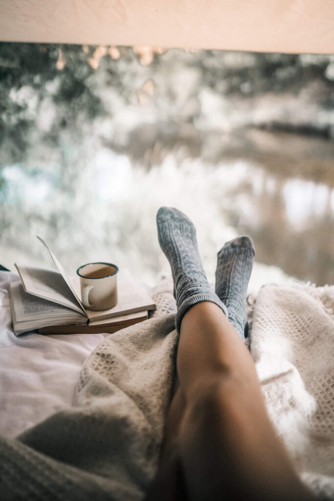 relaxing while wearing reading socks