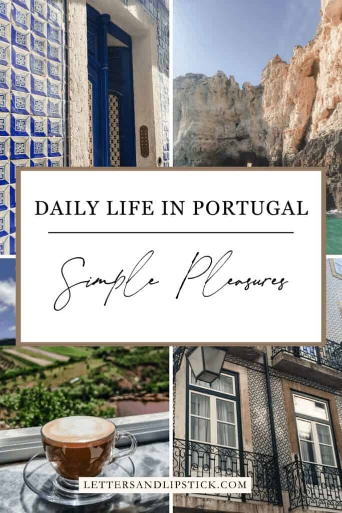 Scenic Portugal travel scenes with coastal cliffs, traditional architecture, and local coffee.