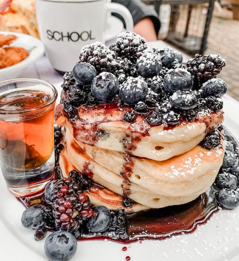 Blueberry pancakes at school for brunch in Toronto