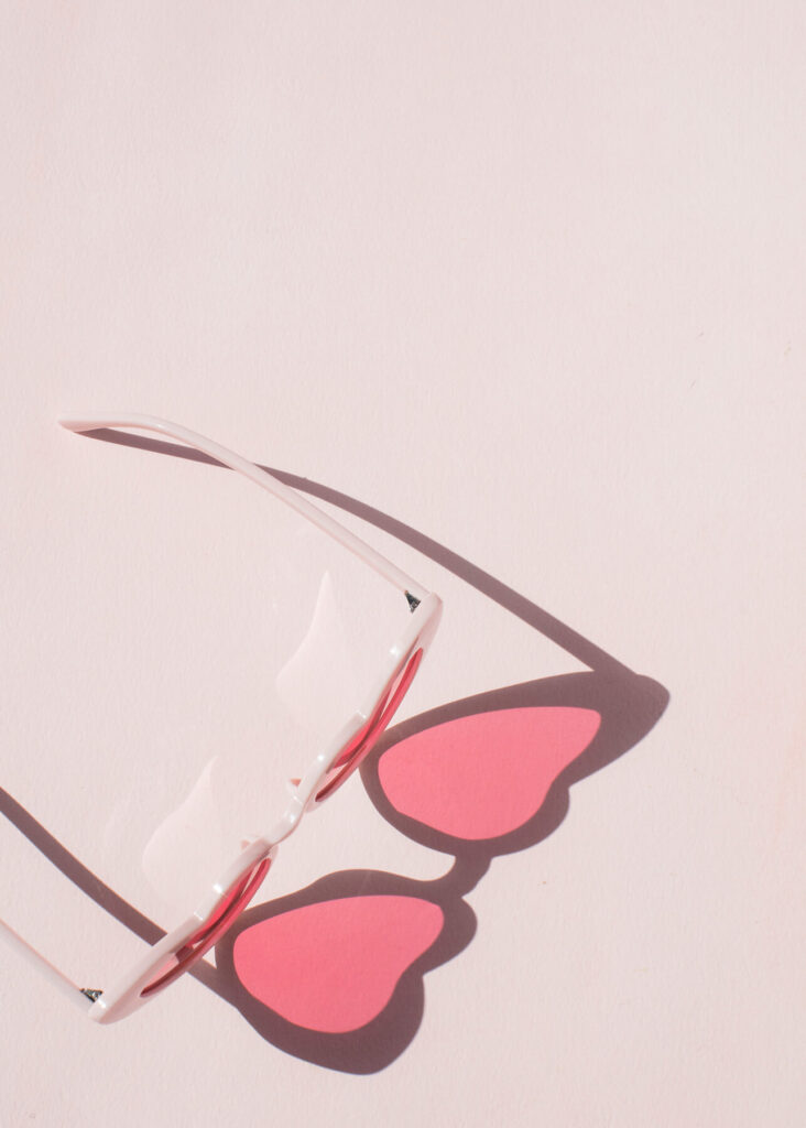 Rose coloured glasses in a heart shape