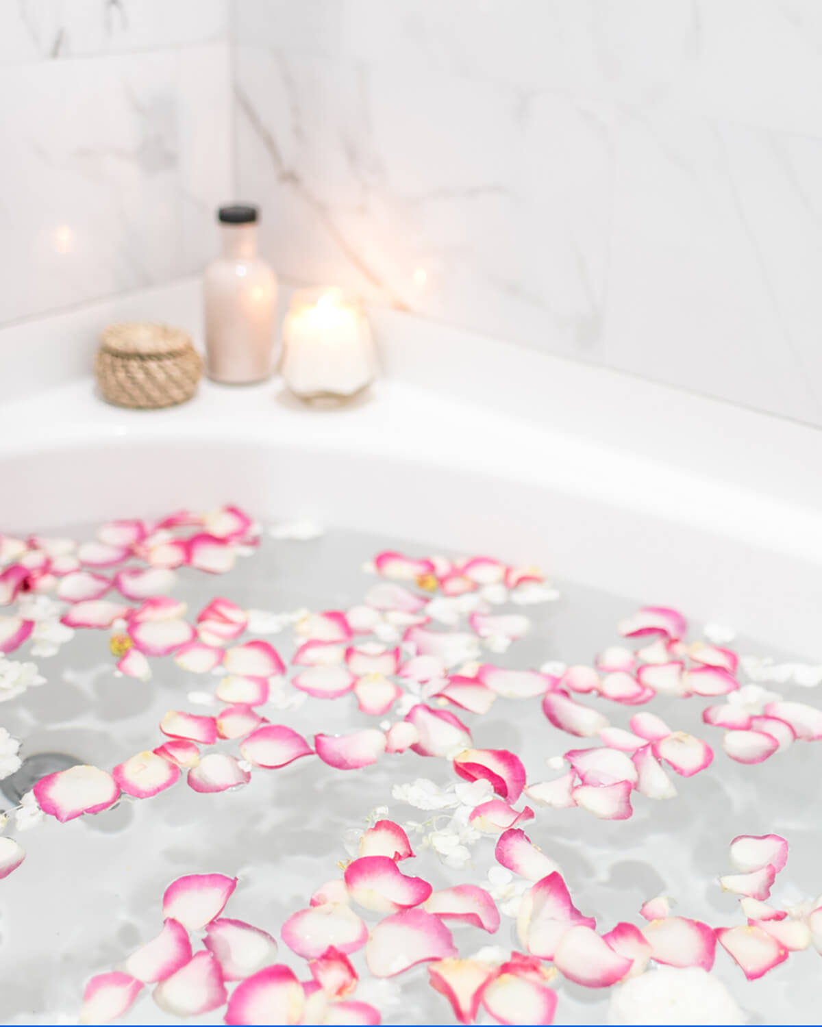 rose petals in a bubble bath
