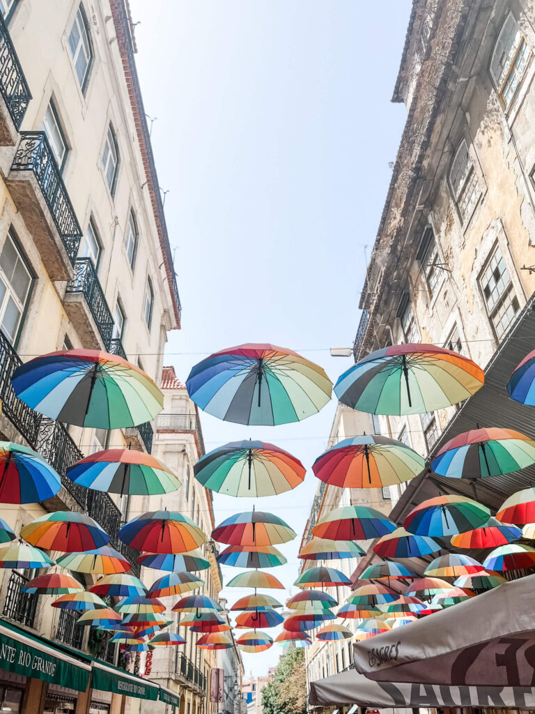 umbrellas on pink street