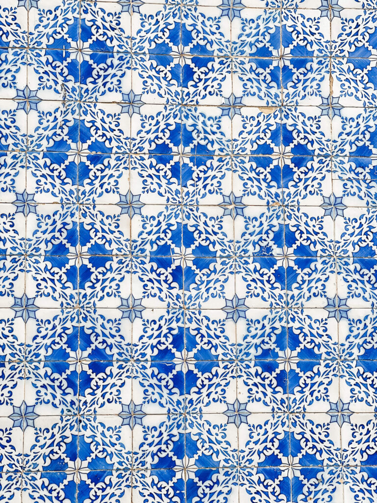 white and blue tiles in portugal